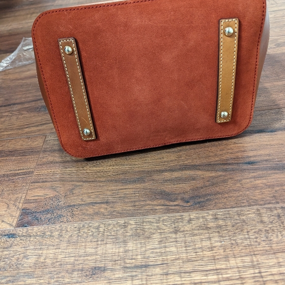 Dooney & Bourke Drawstring Bucket Bag Orange Suede Leather - Picture 2 of 8